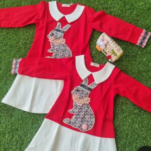 Red & White Girls Dress With Bunny Applique