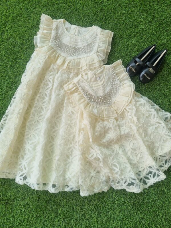 Ivory Lace Ruffle Trim Dress