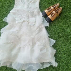 White Ruffle and Bow Dress