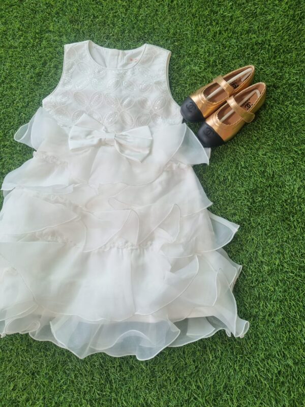 White Ruffle and Bow Dress